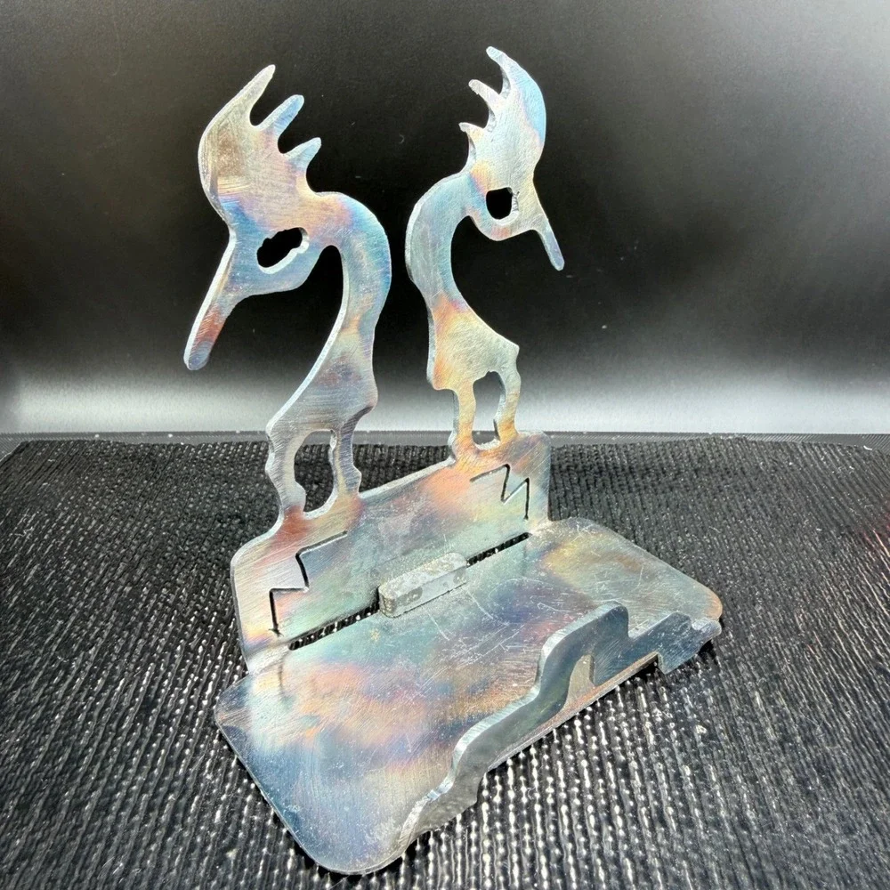 Iridescent Metal Kokopelli Business Card Holder Southwestern Desk Decor HandMade